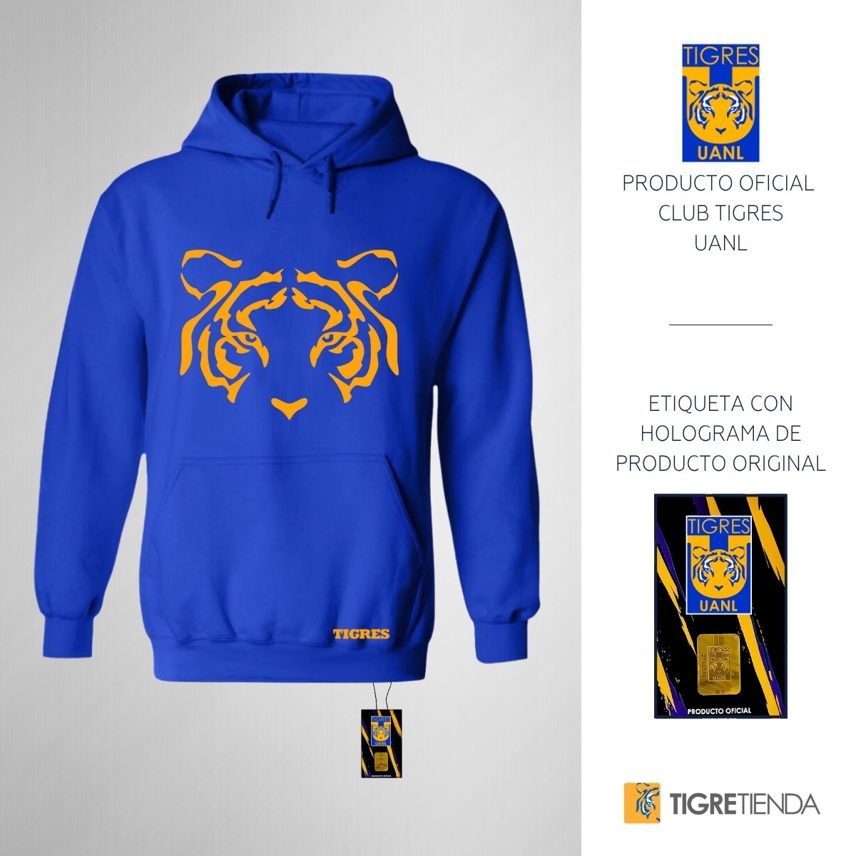 Sudadera Hombre Hoodie Tigres UANL Cara Tigre