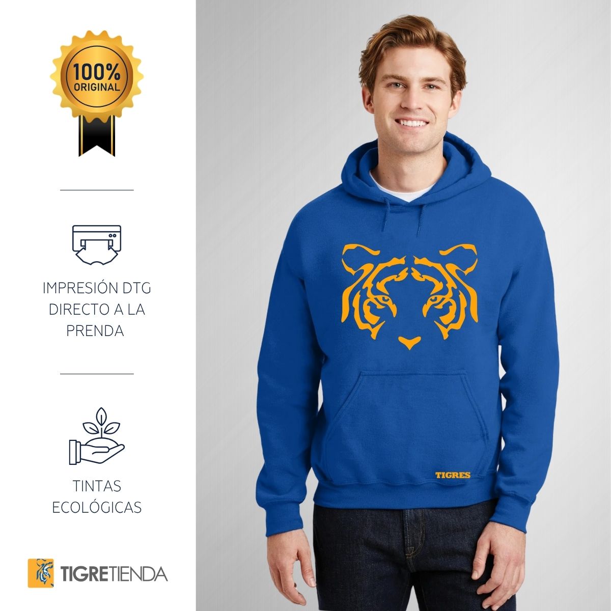 Sudadera Hombre Hoodie Tigres UANL Cara Tigre
