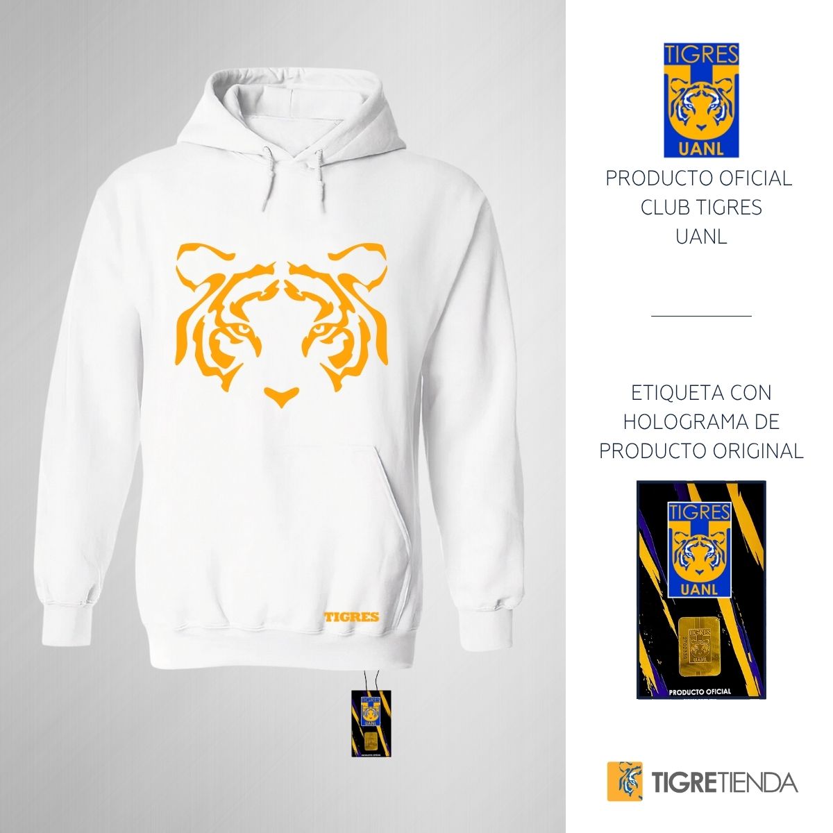Sudadera Hombre Hoodie Tigres UANL Cara Tigre