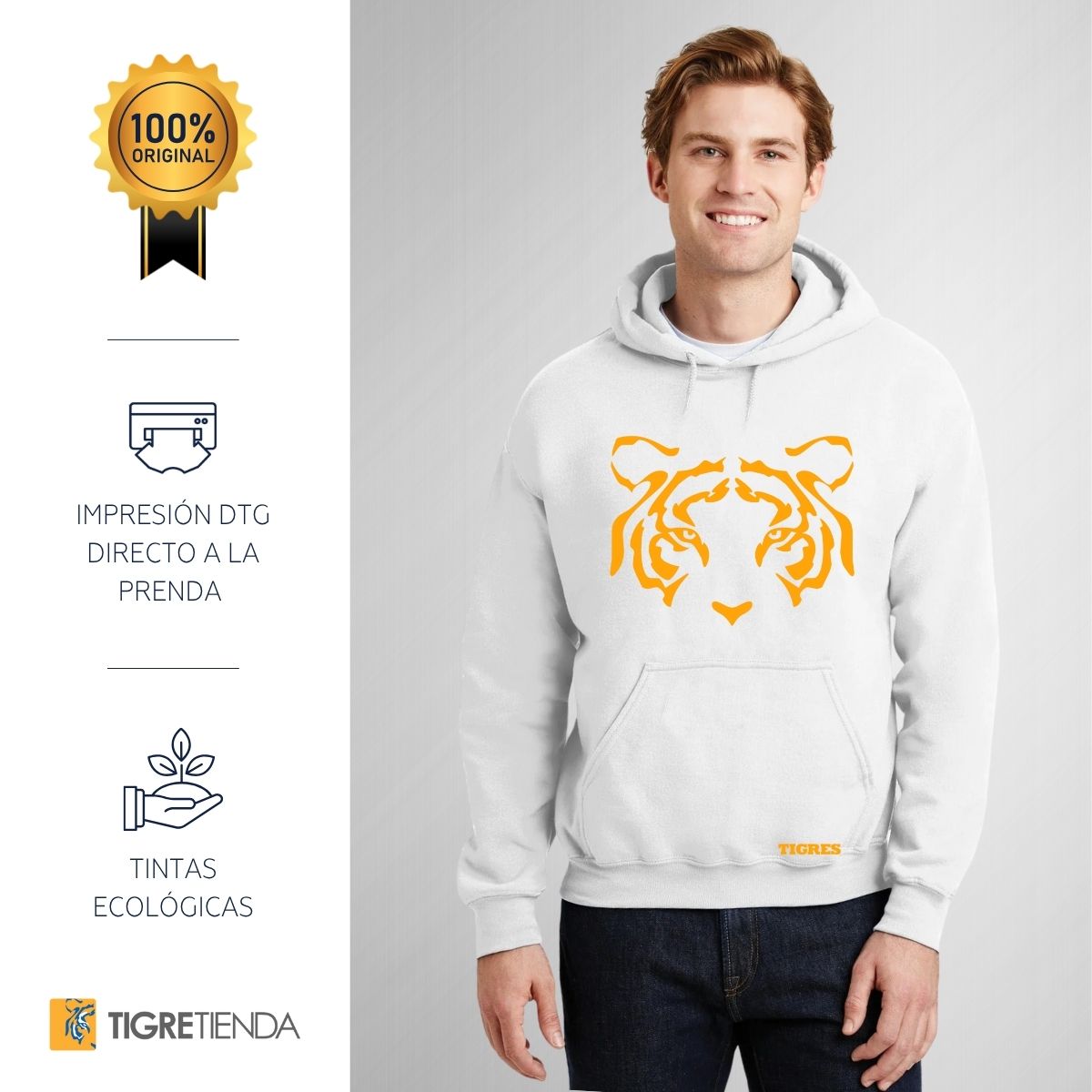 Sudadera Hombre Hoodie Tigres UANL Cara Tigre