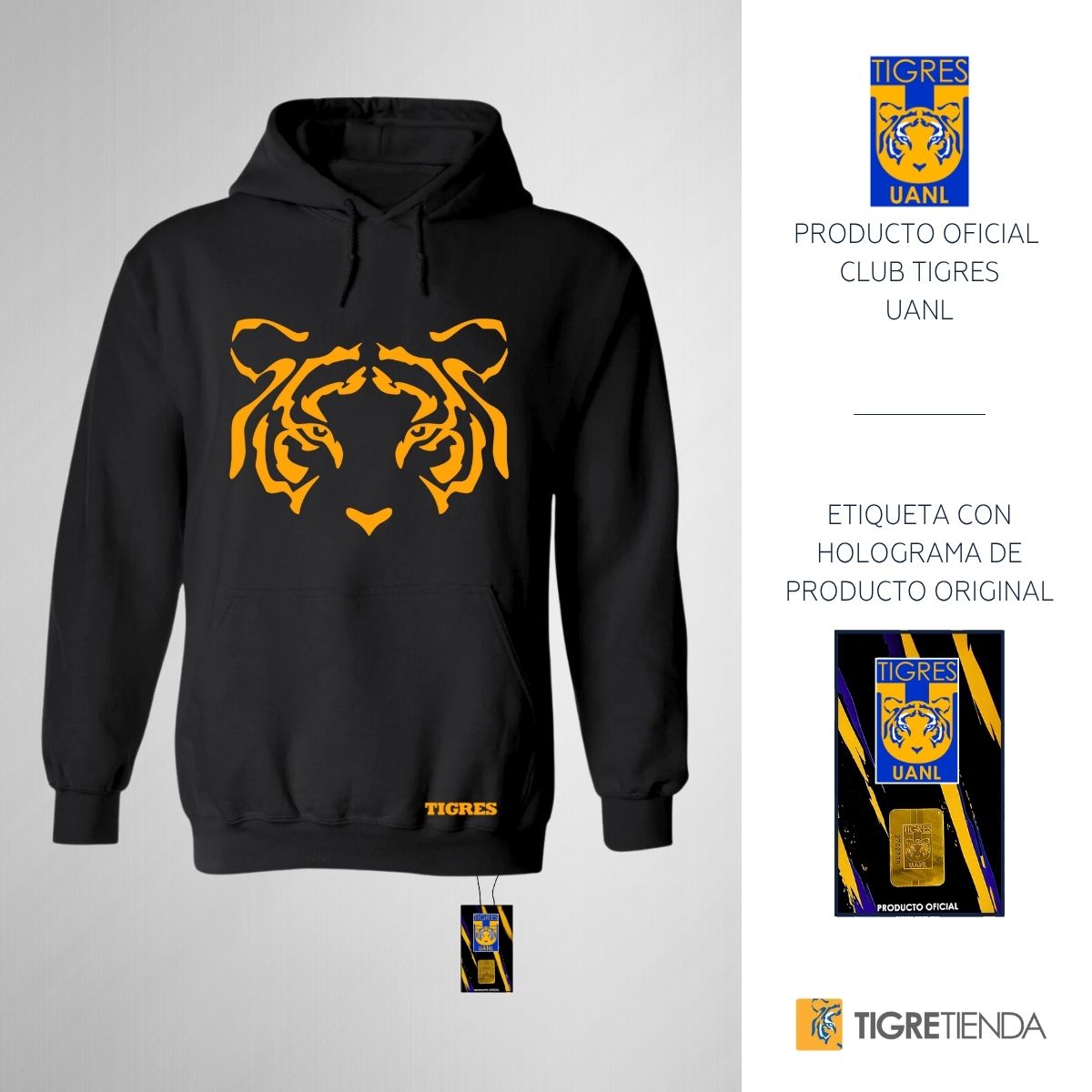 Sudadera Hombre Hoodie Tigres UANL Cara Tigre