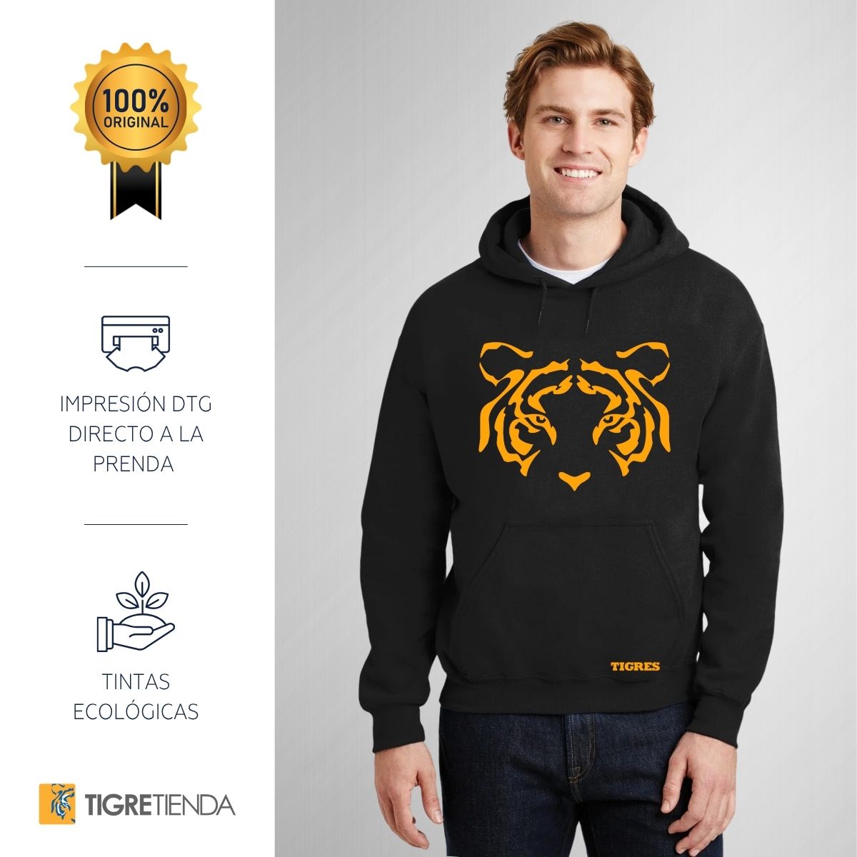 Sudadera Hombre Hoodie Tigres UANL Cara Tigre
