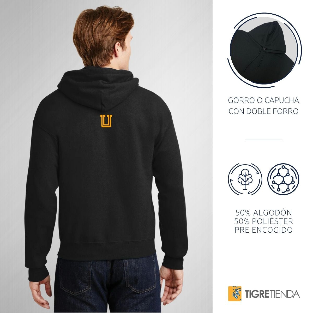 Sudadera Hombre Hoodie Tigres UANL Cara Tigre