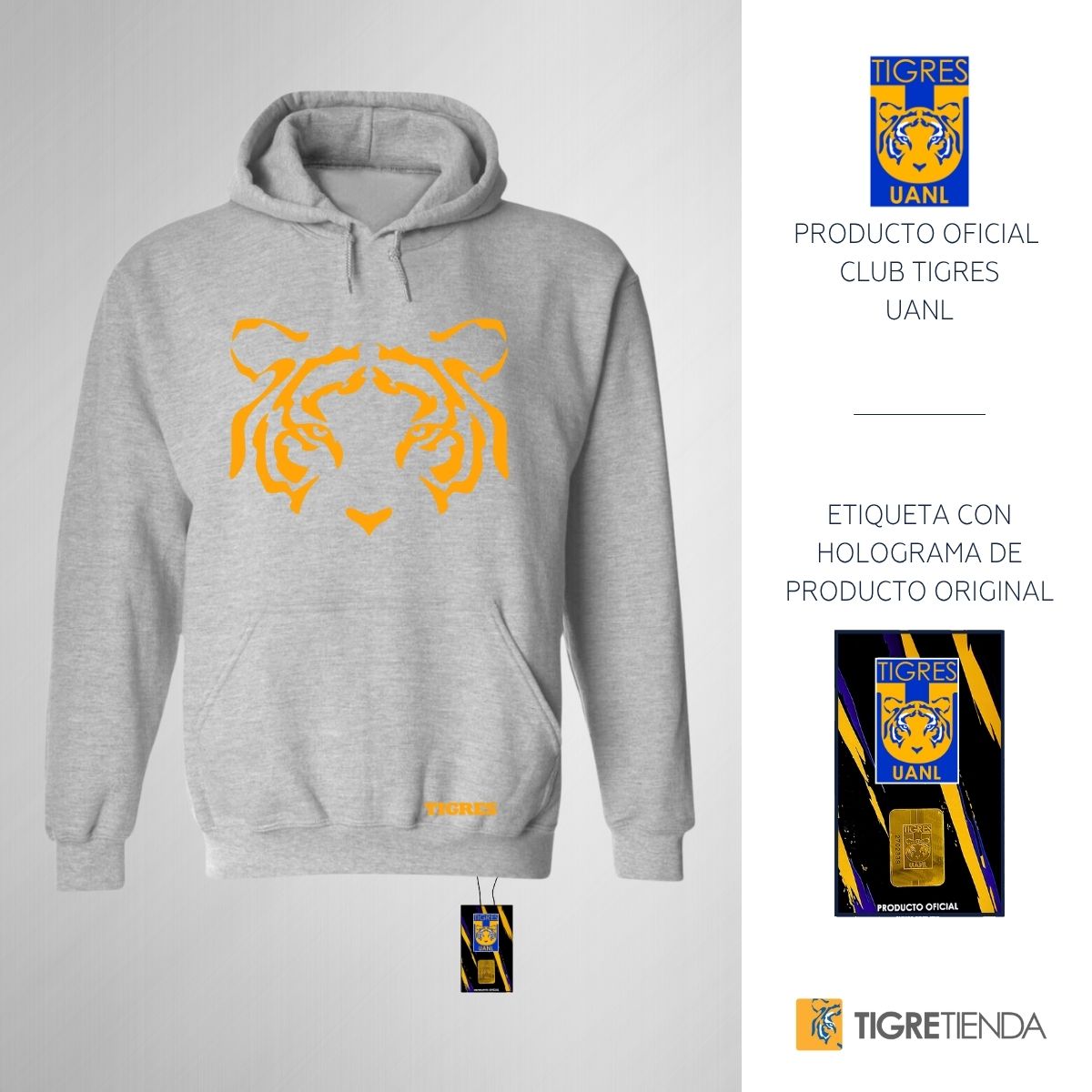 Sudadera Hombre Hoodie Tigres UANL Cara Tigre