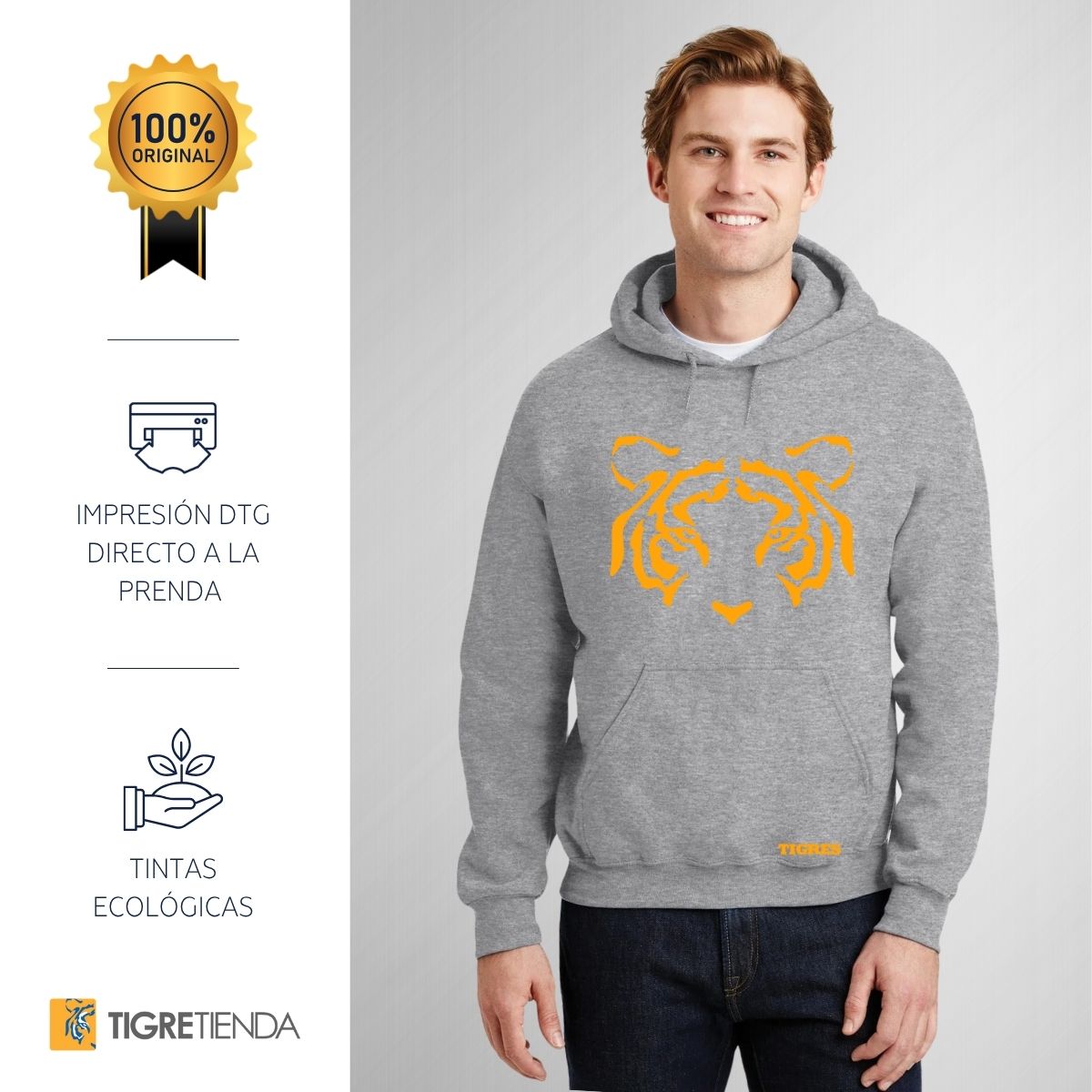 Sudadera Hombre Hoodie Tigres UANL Cara Tigre