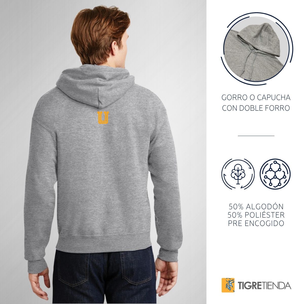 Sudadera Hombre Hoodie Tigres UANL Cara Tigre