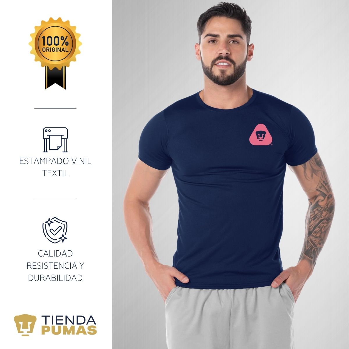 Playera Transpirable Hombre Pumas UNAM Emblema Rosa Vinil