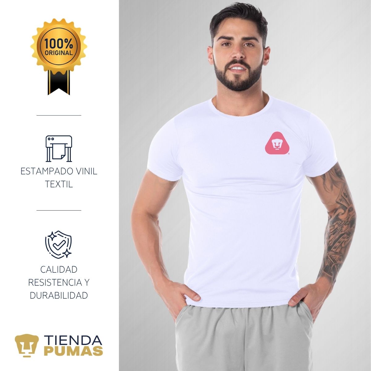 Playera Transpirable Hombre Pumas UNAM Emblema Rosa Vinil