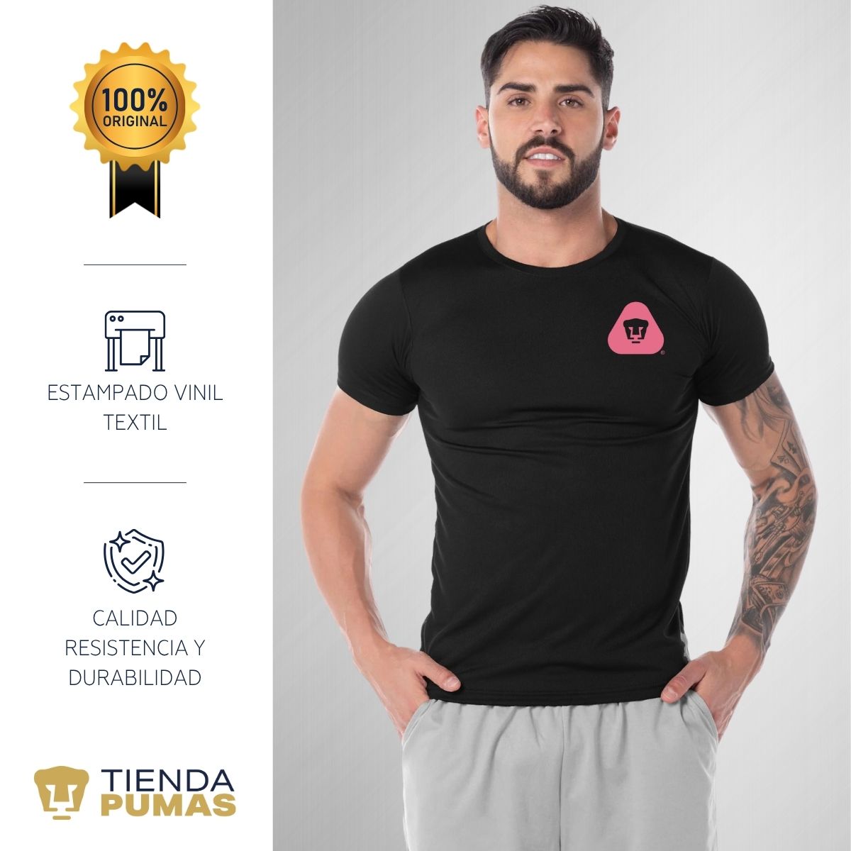 Playera Transpirable Hombre Pumas UNAM Emblema Rosa Vinil