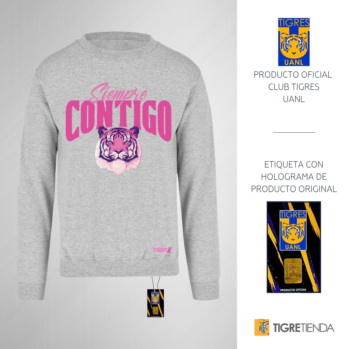 Sudadera Mujer Tigres UANL Siempre contigo rosa