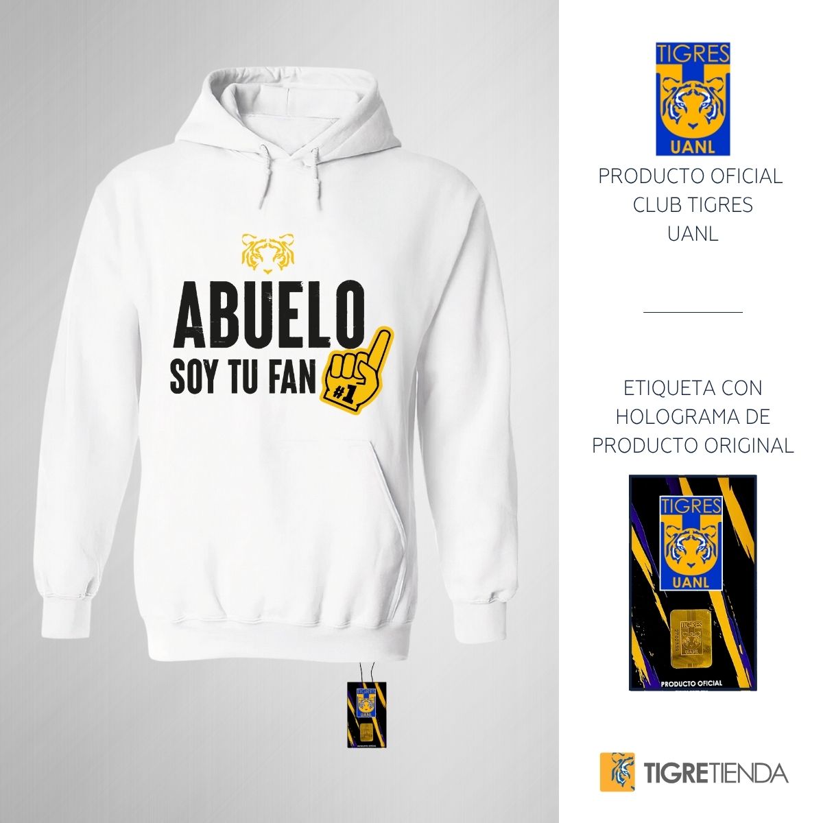 Sudadera Hombre Hoodie Tigres UANL Abuelo soy fan