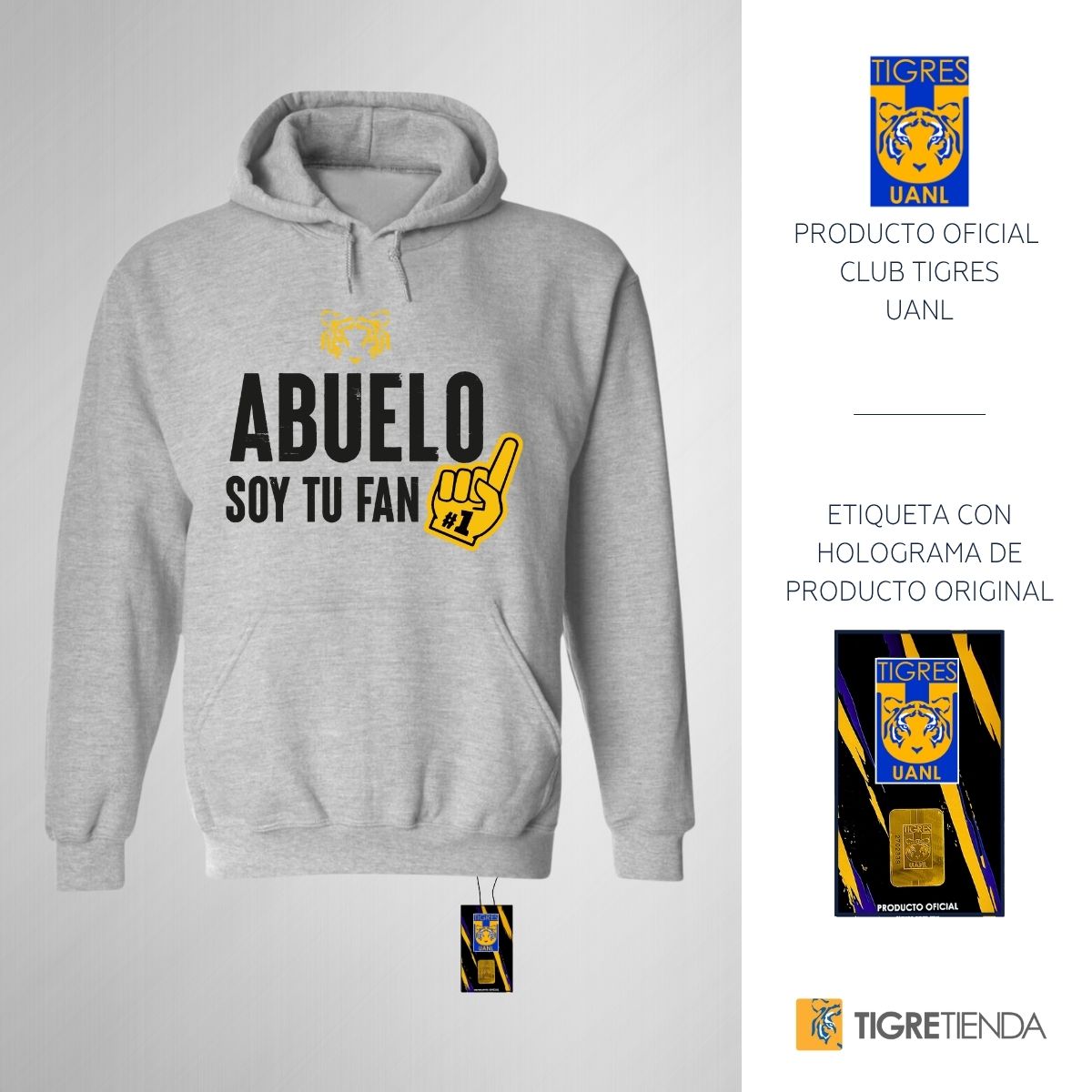 Sudadera Hombre Hoodie Tigres UANL Abuelo soy fan