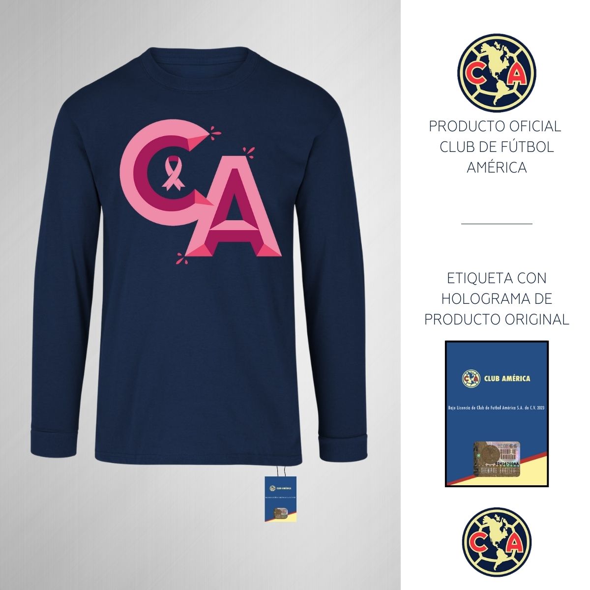Playera M Larga Niños América Mes rosa