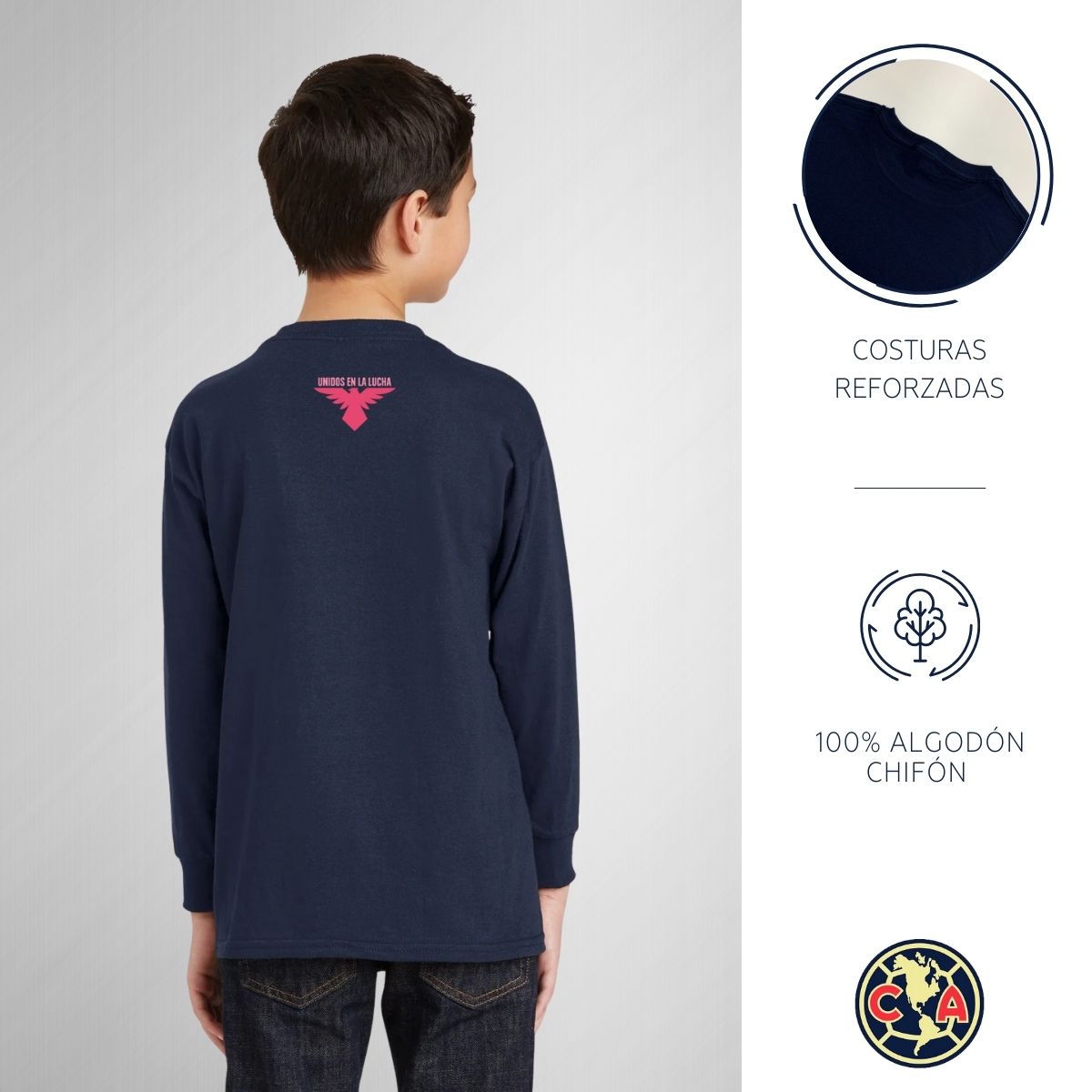 Playera M Larga Niños América Mes rosa