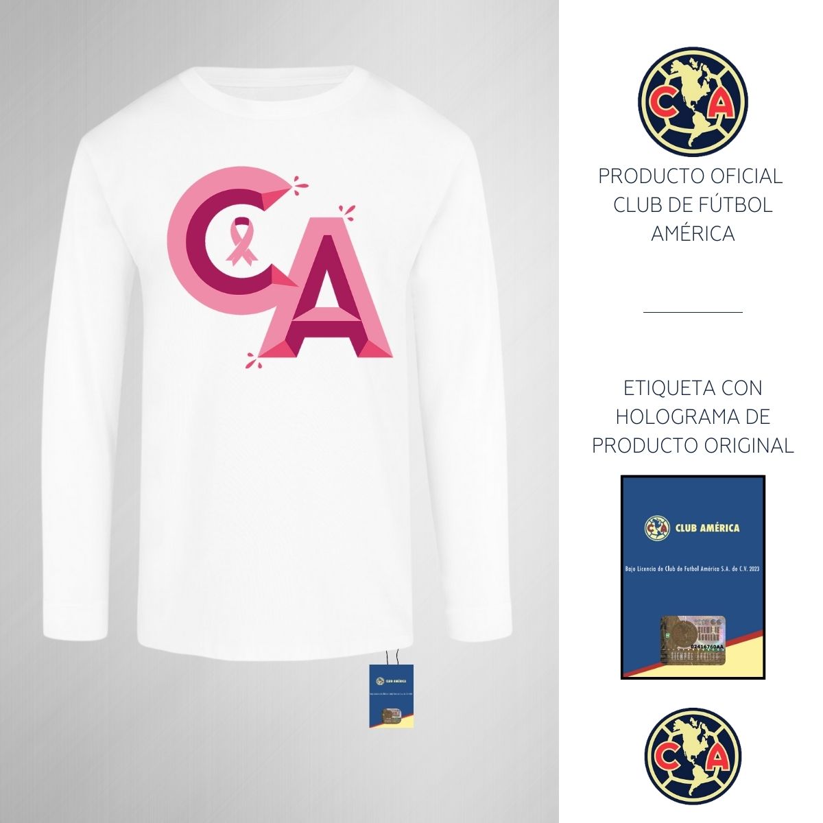 Playera M Larga Niños América Mes rosa