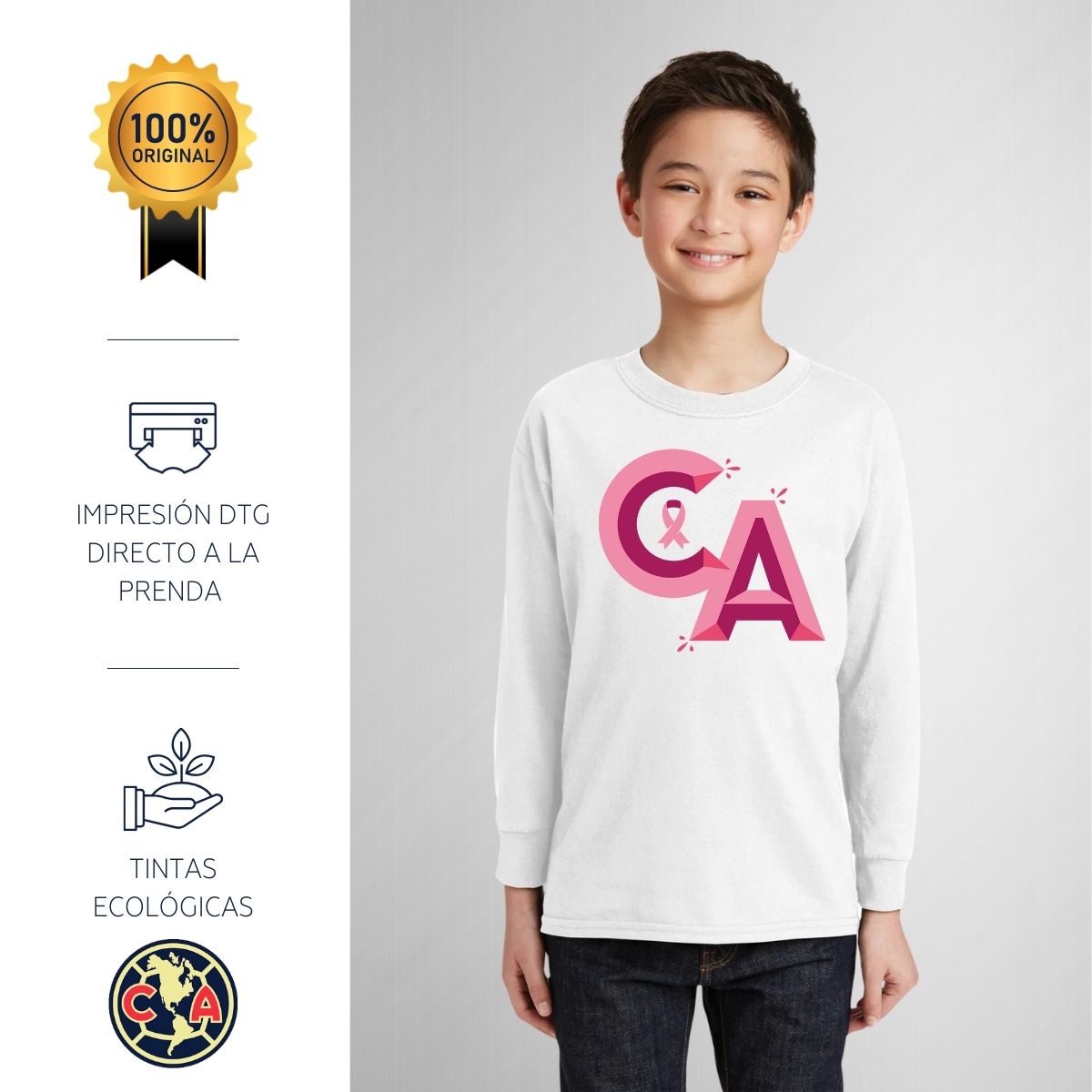 Playera M Larga Niños América Mes rosa