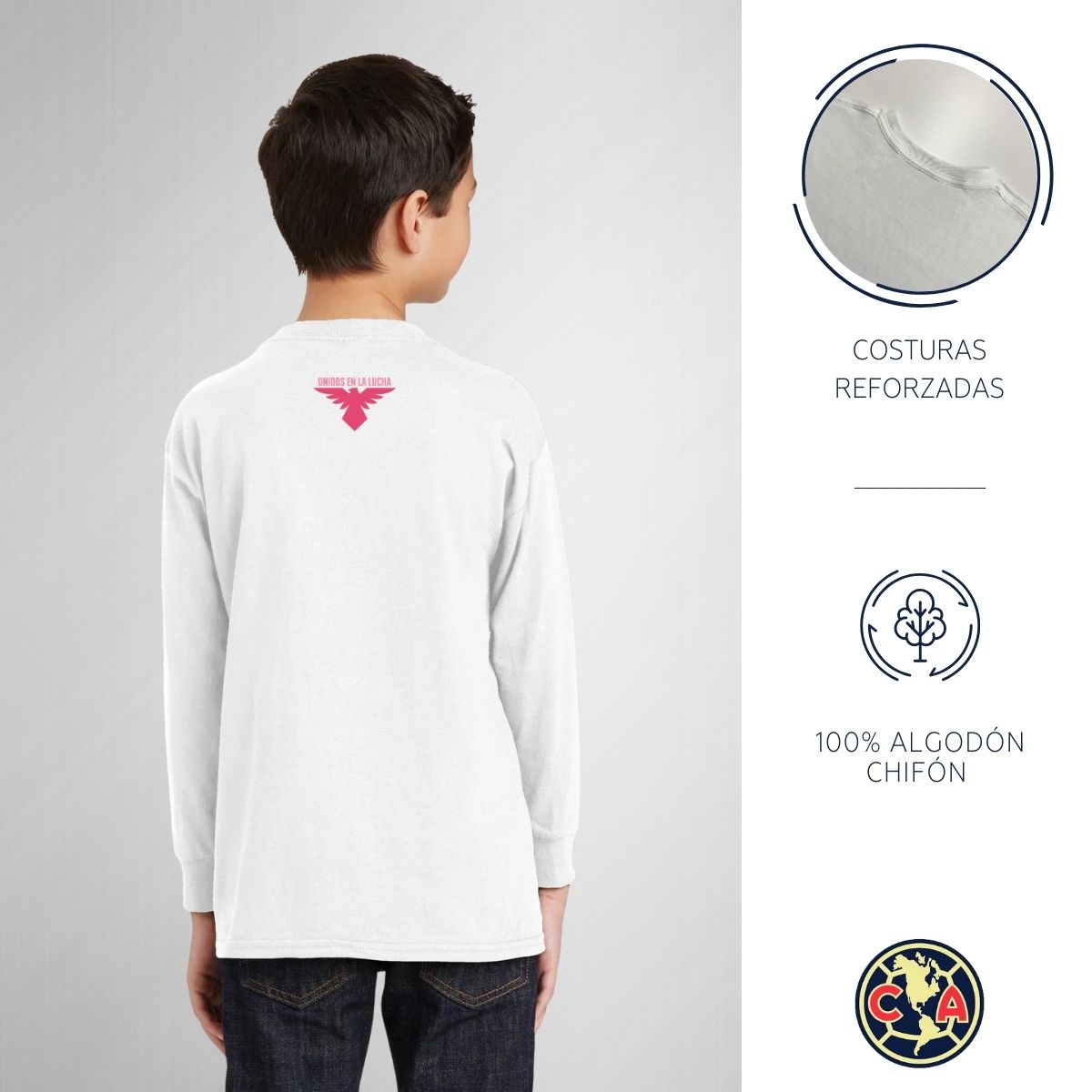 Playera M Larga Niños América Mes rosa