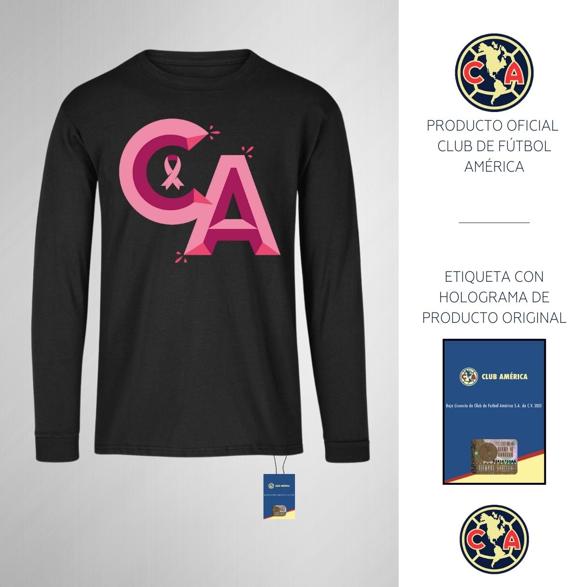 Playera M Larga Niños América Mes rosa