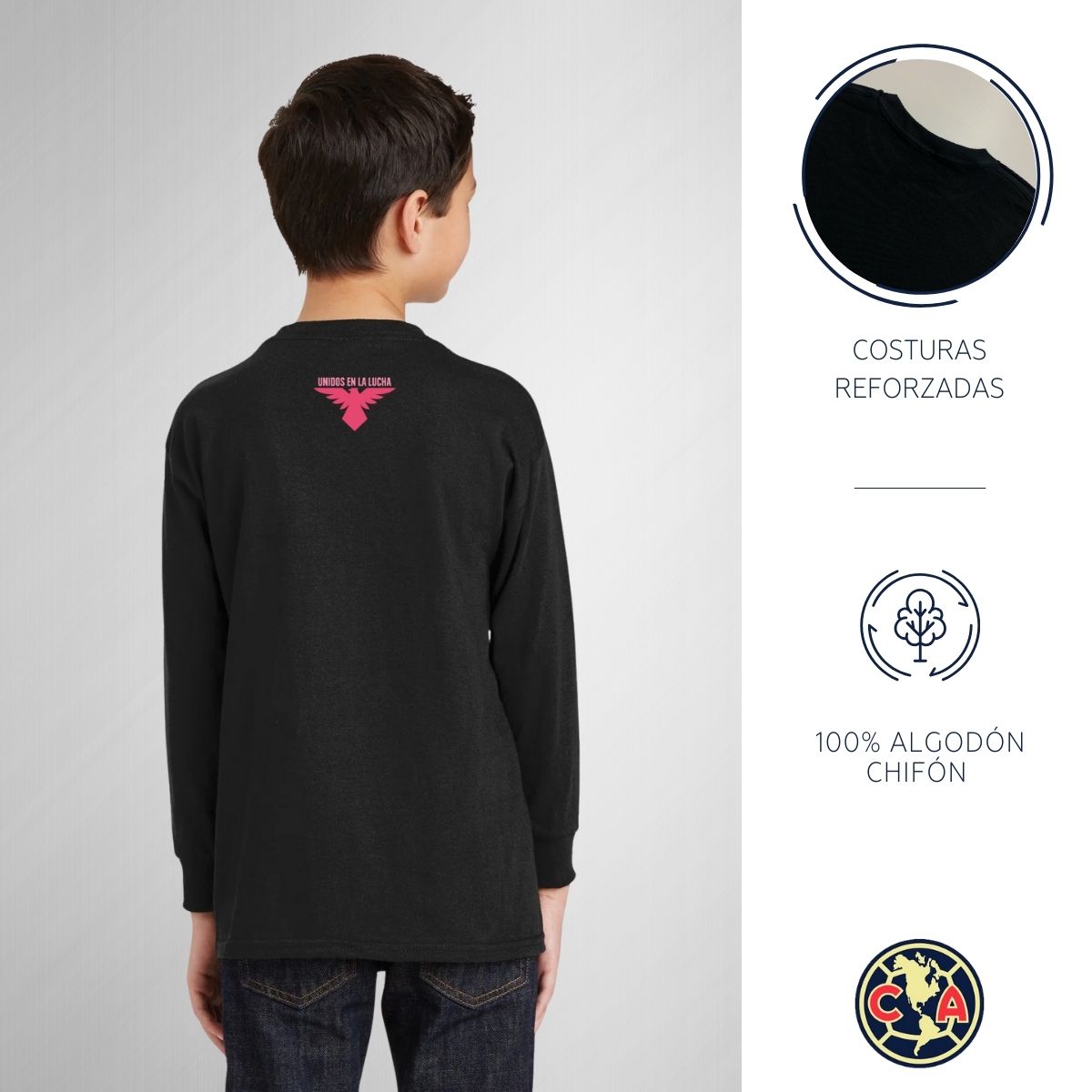 Playera M Larga Niños América Mes rosa