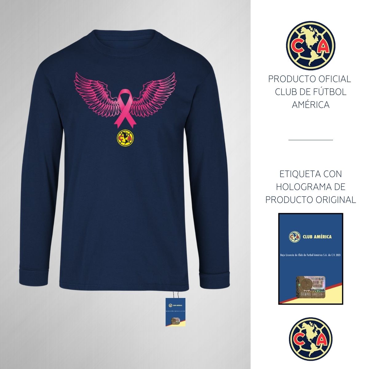 Playera M Larga Niños América Vs Cáncer Mama