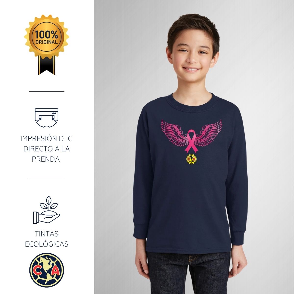 Playera M Larga Niños América Vs Cáncer Mama