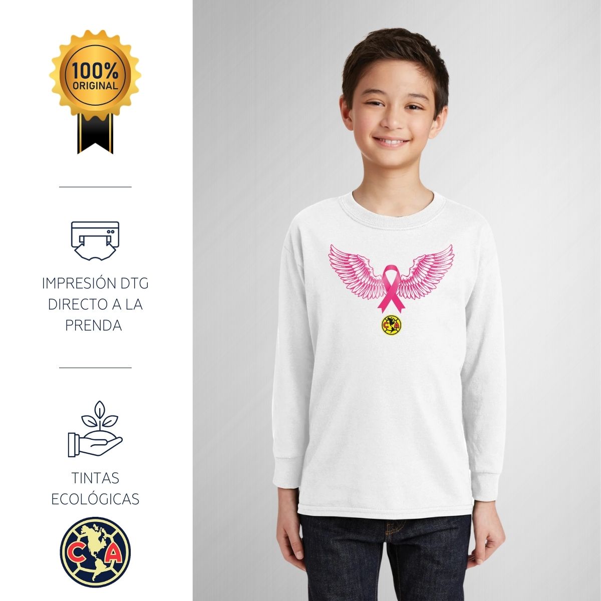 Playera M Larga Niños América Vs Cáncer Mama