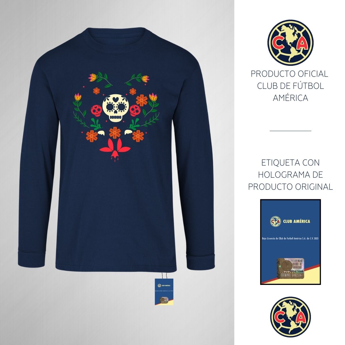 Playera M Larga Niños América Día de muertos Flores