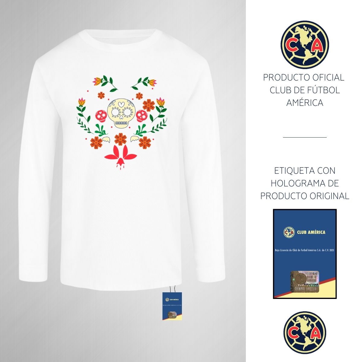 Playera M Larga Niños América Día de muertos Flores