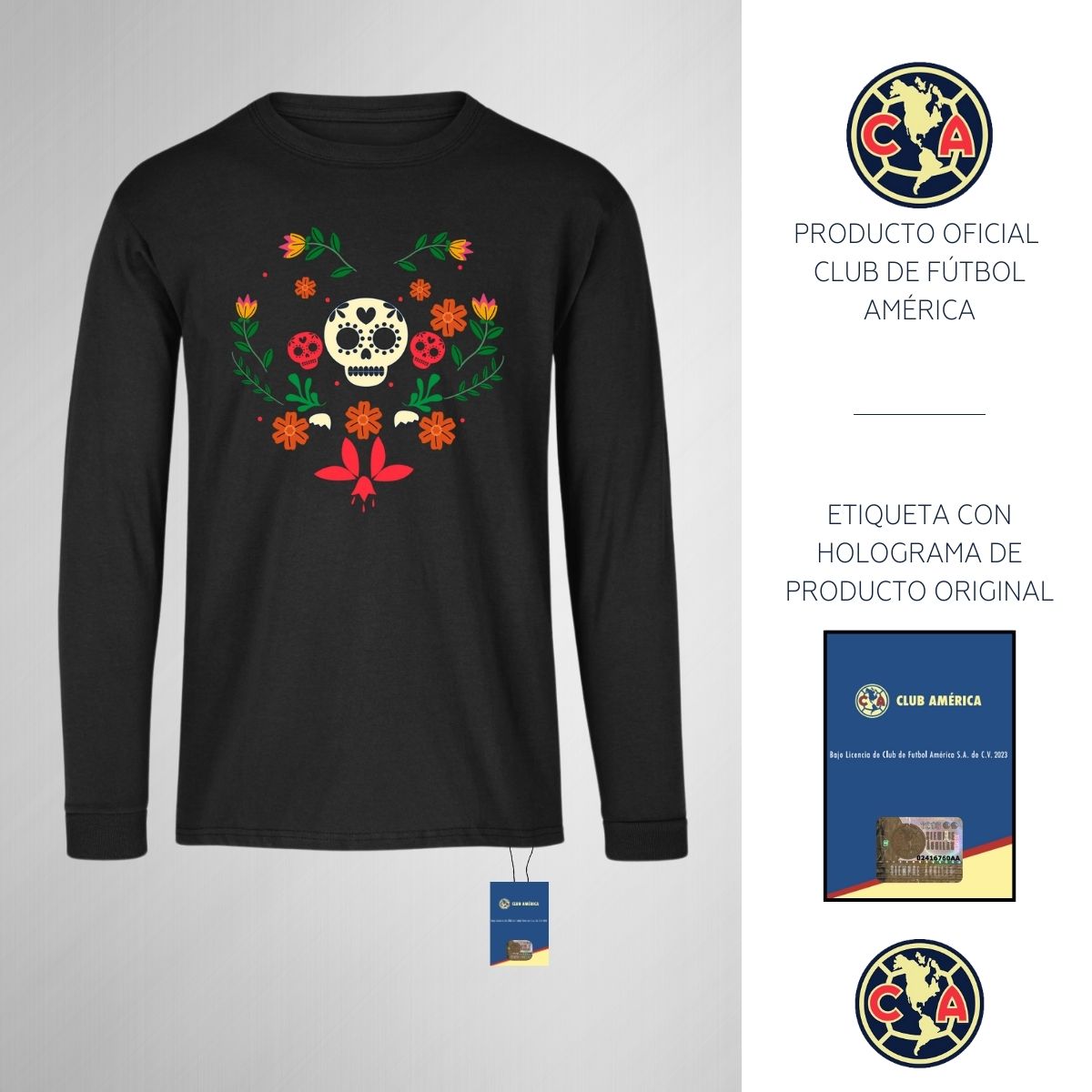 Playera M Larga Niños América Día de muertos Flores