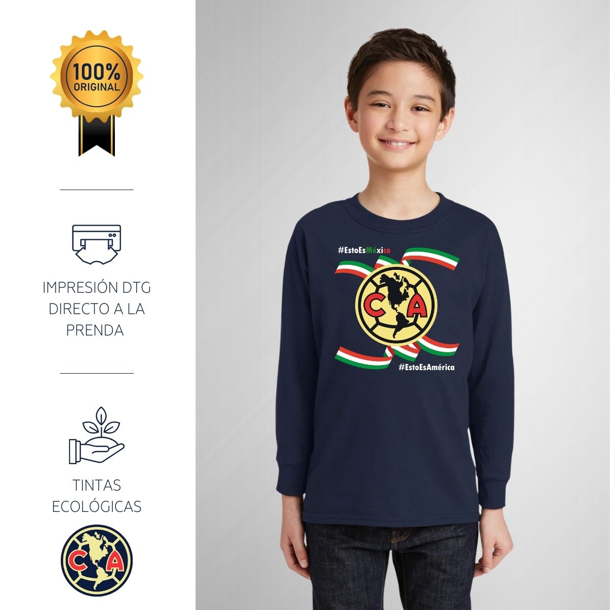 Playera M Larga Niños América Independencia México 2