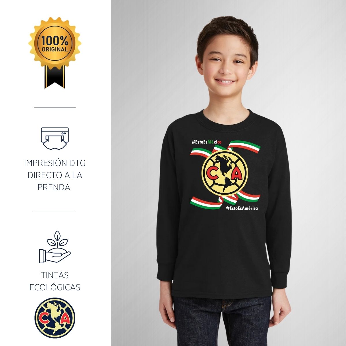 Playera M Larga Niños América Independencia México 2