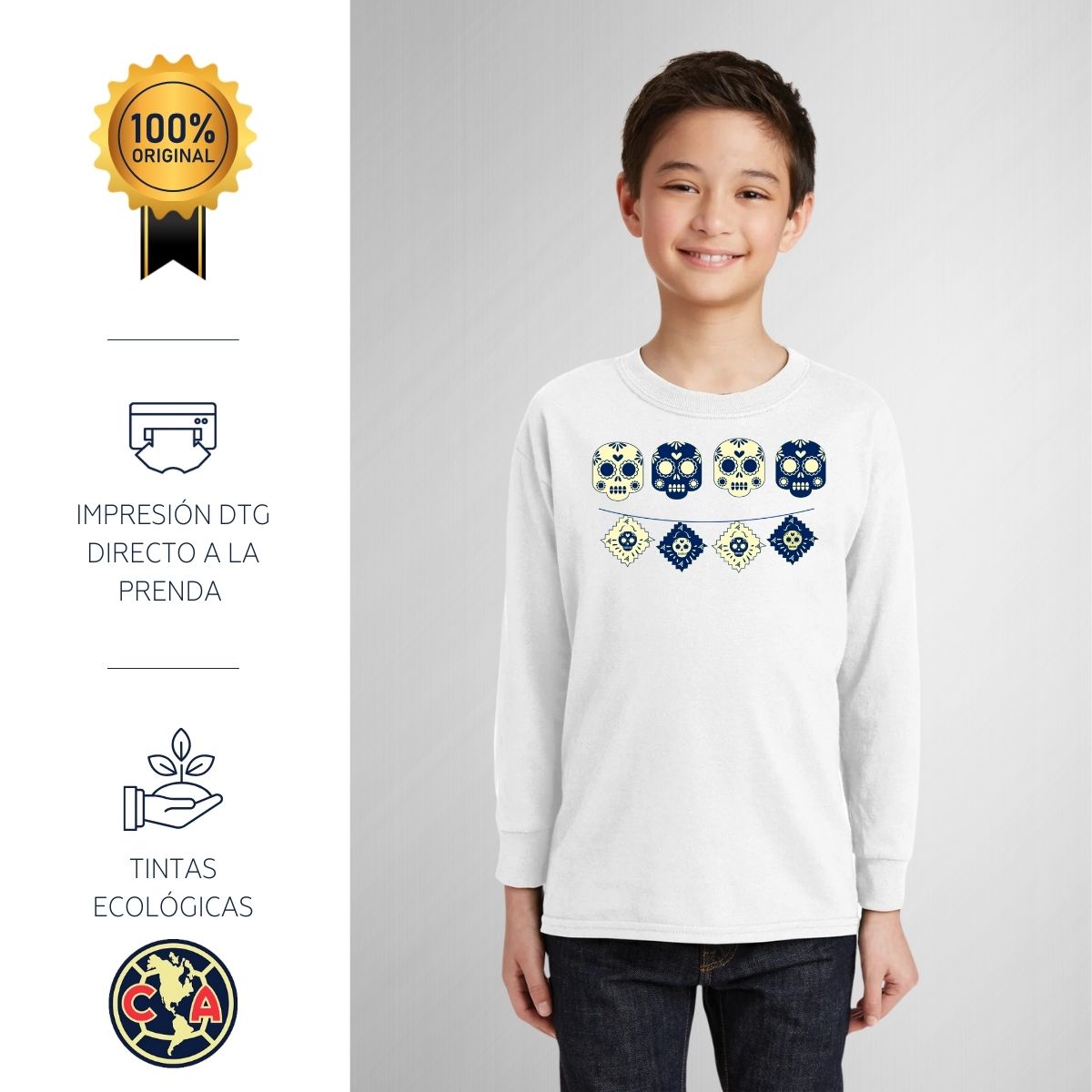 Playera M Larga Niños América Día de muertos Calavera