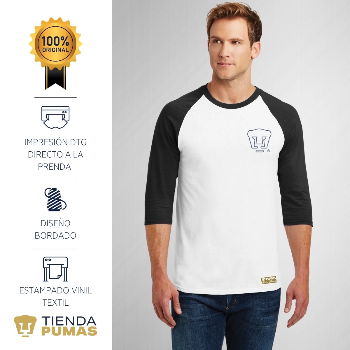 Playera Raglán Manga 3/4 Hombre Pumas UNAM Cuádruple Pumas – PM SHOP