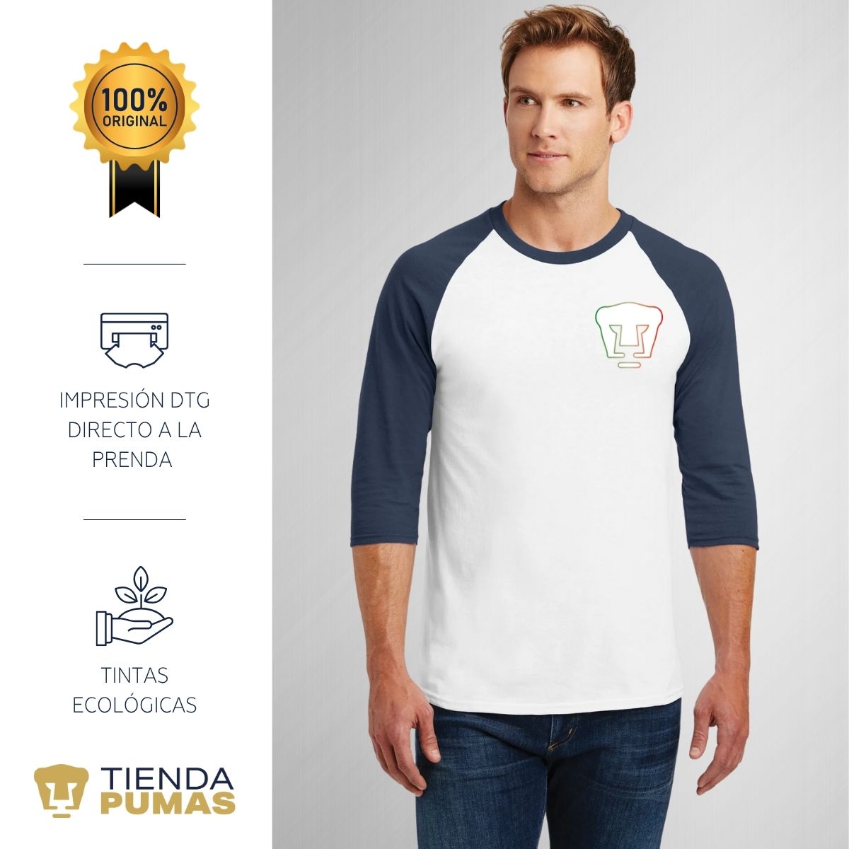 Playera Raglán Manga 3/4 Hombre Pumas UNAM México