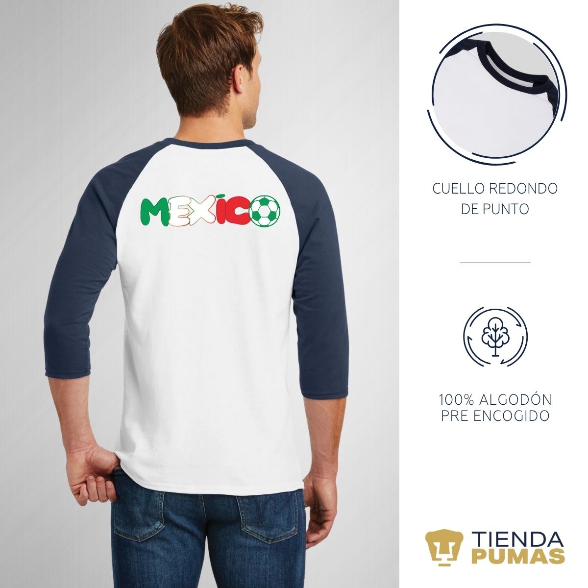 Playera Raglán Manga 3/4 Hombre Pumas UNAM México