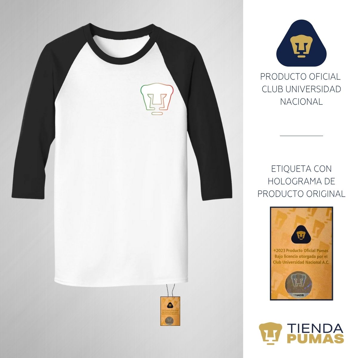 Playera Raglán Manga 3/4 Hombre Pumas UNAM México