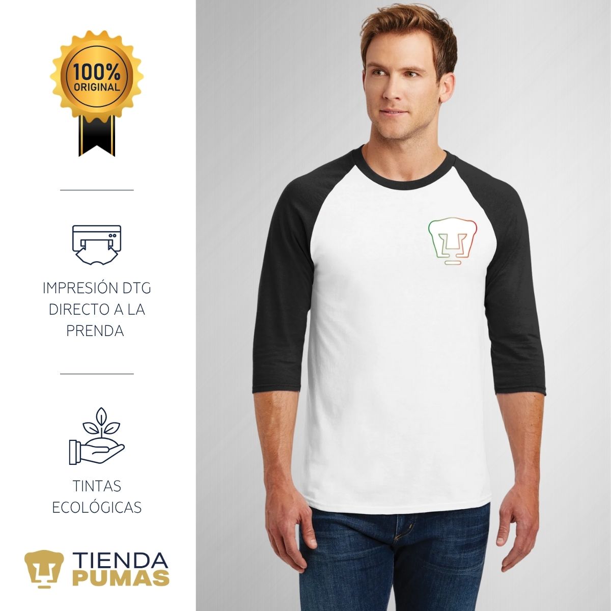 Playera Raglán Manga 3/4 Hombre Pumas UNAM México