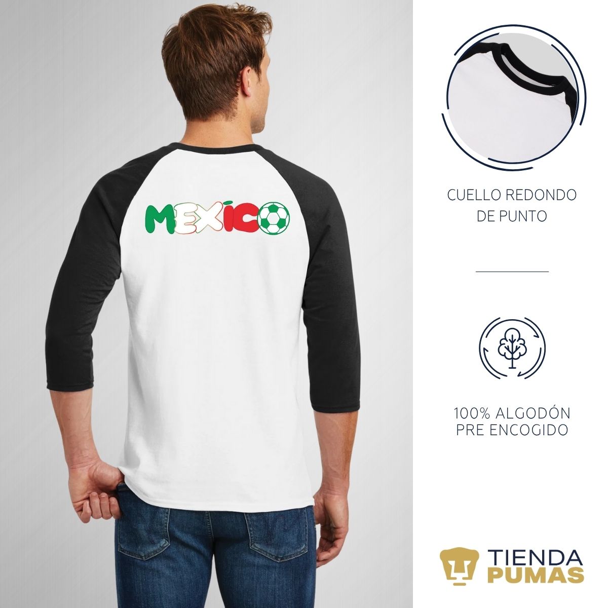 Playera Raglán Manga 3/4 Hombre Pumas UNAM México