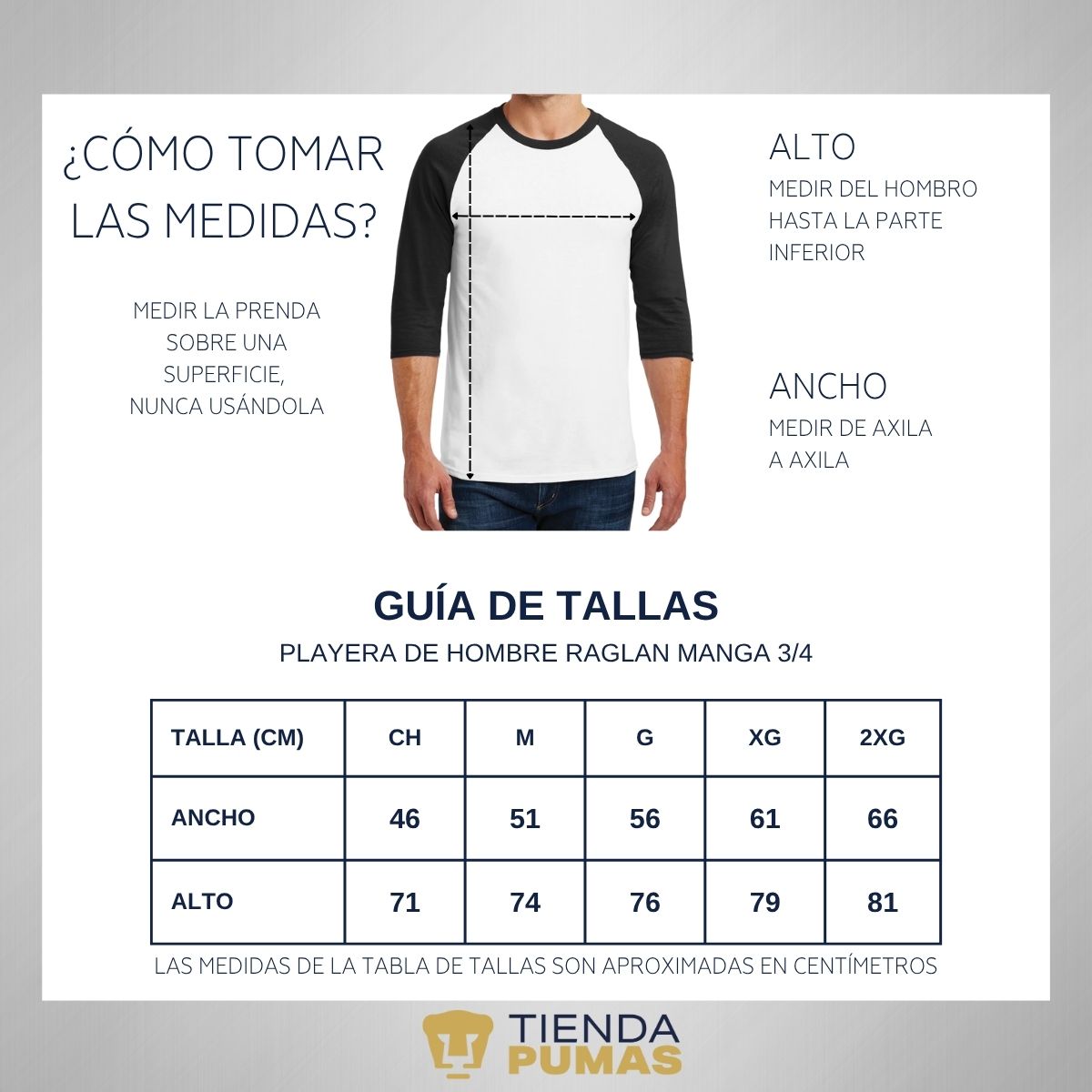 Playera Raglán Manga 3/4 Hombre Pumas UNAM México