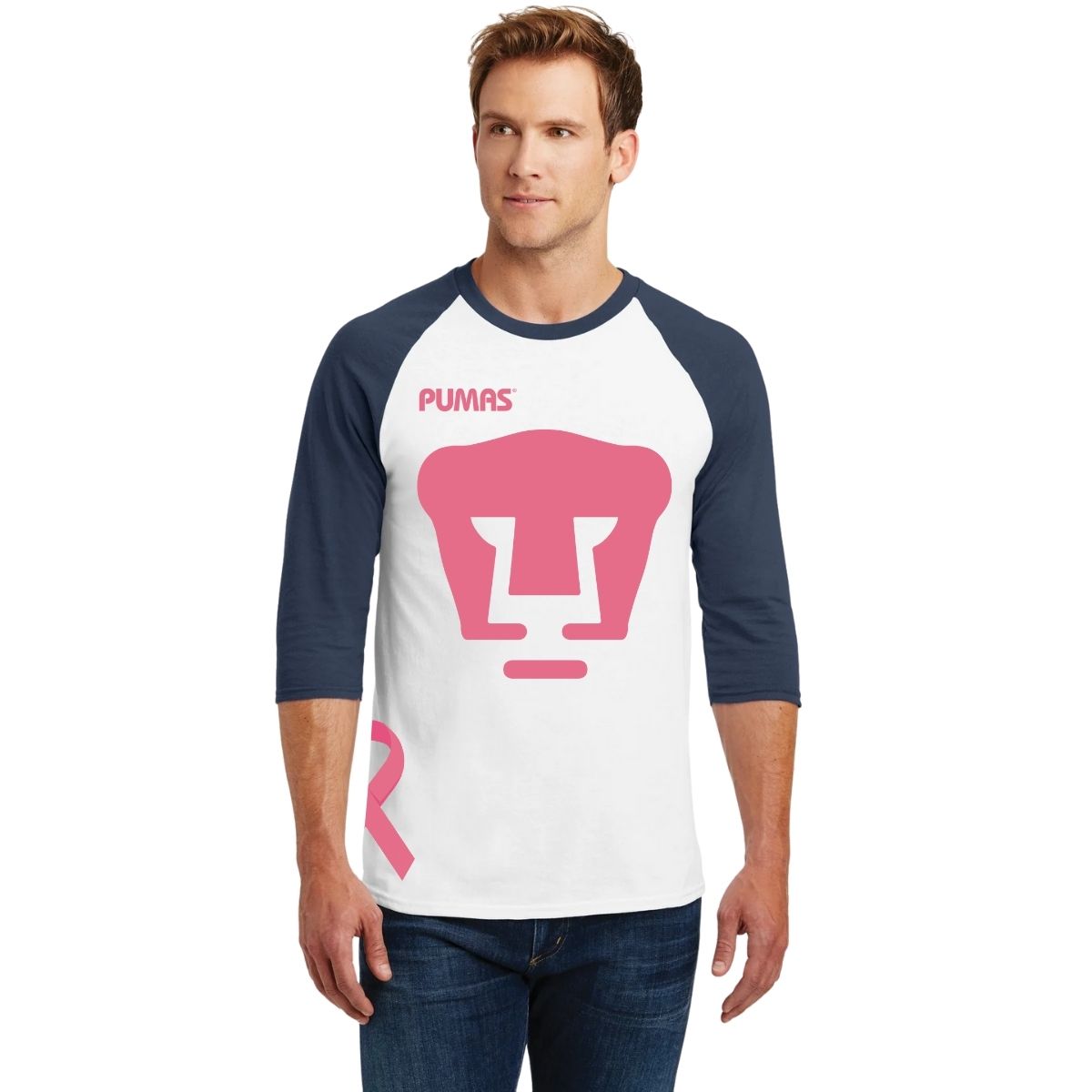 Playera Raglán Manga 3/4 Hombre Pumas UNAM Mes Rosa