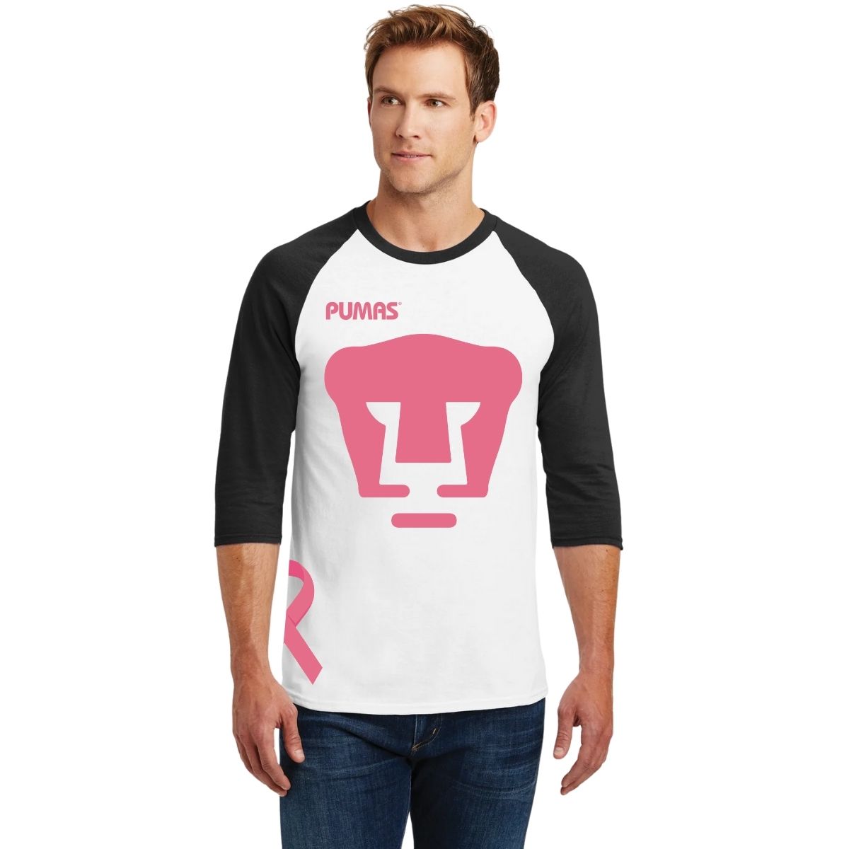 Playera Raglán Manga 3/4 Hombre Pumas UNAM Mes Rosa