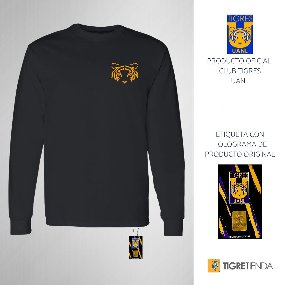 Playera Hombre Tigres UANL Manga Larga Rostro Vinil