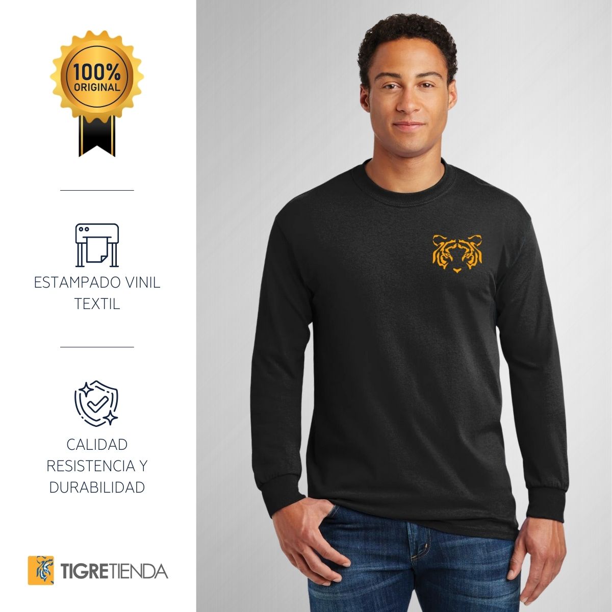 Playera Hombre Tigres UANL Manga Larga Rostro Vinil