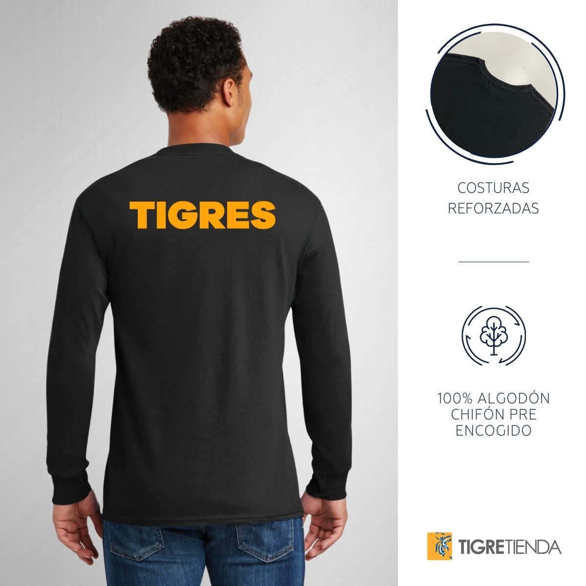 Playera Hombre Tigres UANL Manga Larga Rostro Vinil