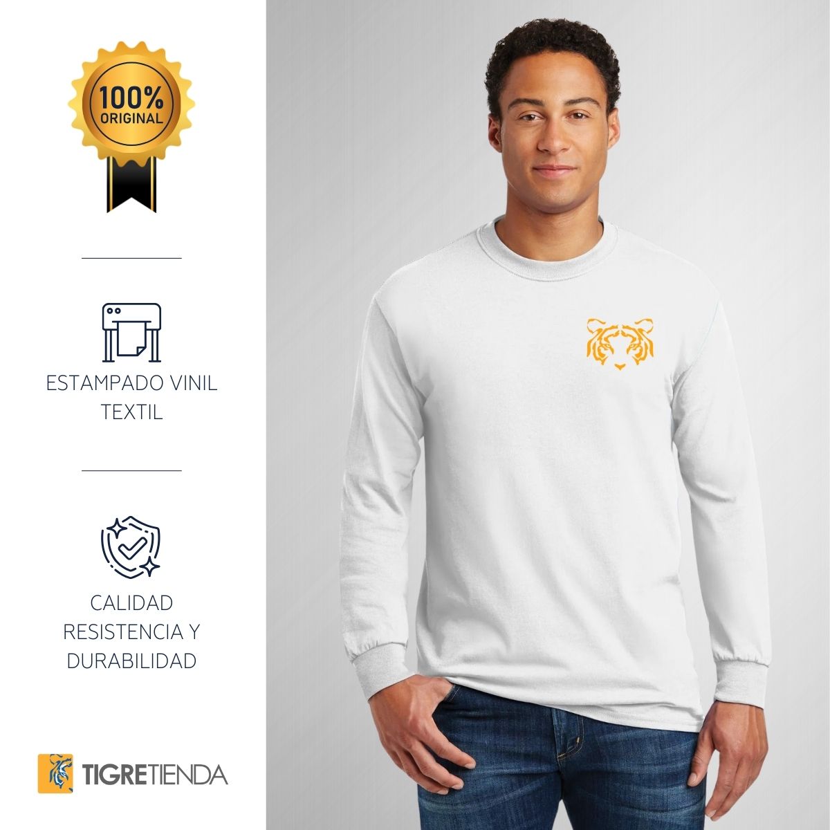 Playera Hombre Tigres UANL Manga Larga Rostro Vinil