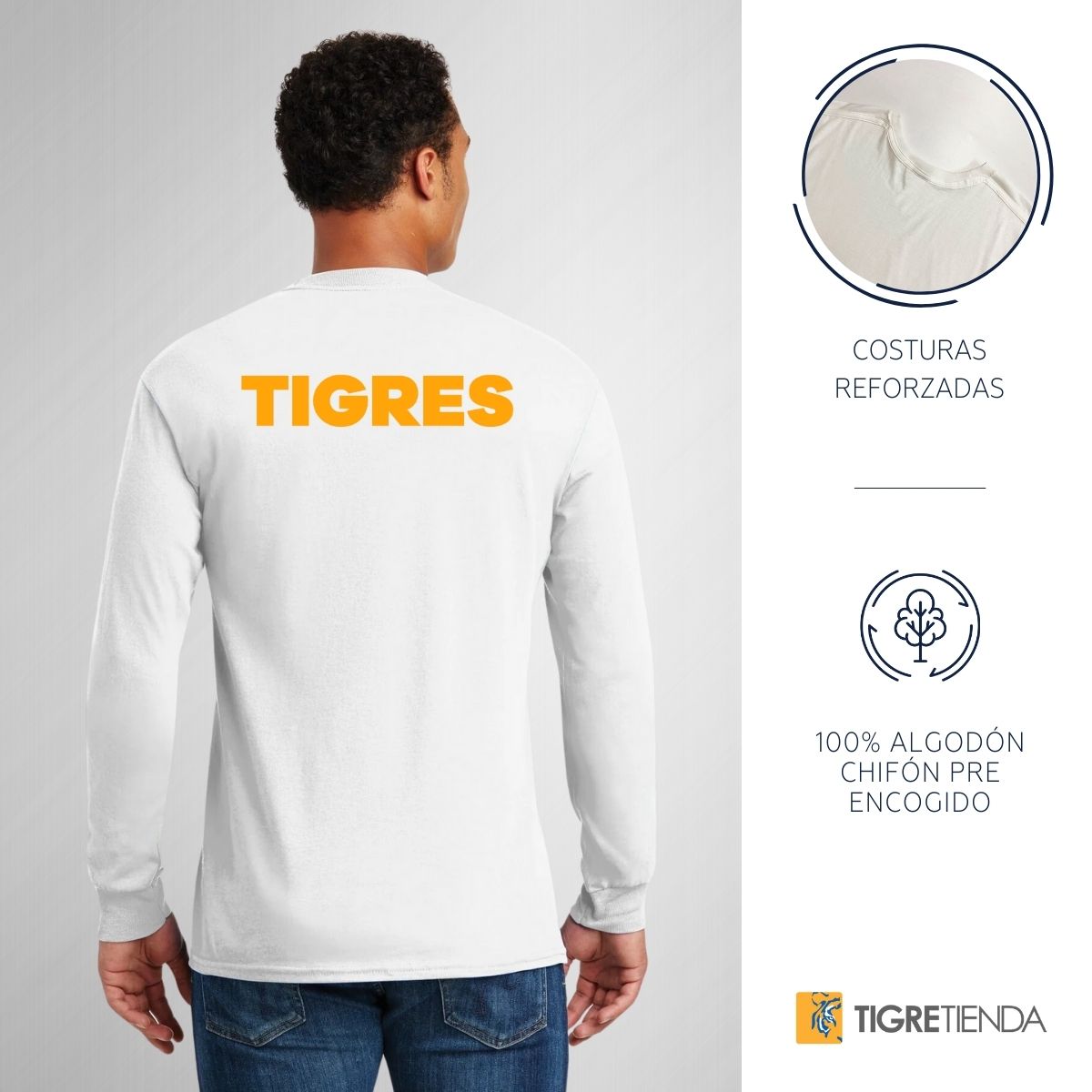 Playera Hombre Tigres UANL Manga Larga Rostro Vinil