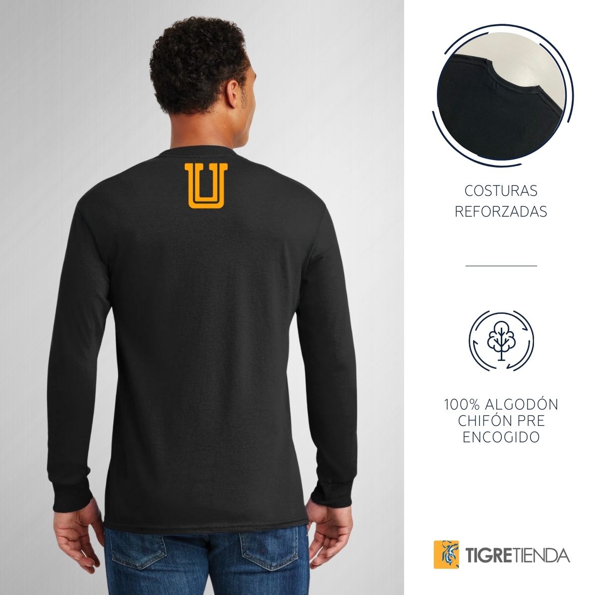 Playera Hombre Tigres UANL Manga Larga Rostro U Vinil