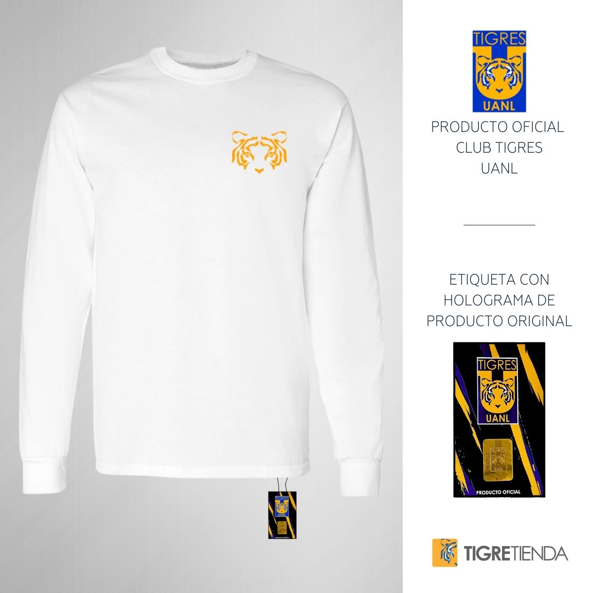 Playera Hombre Tigres UANL Manga Larga Rostro U Vinil