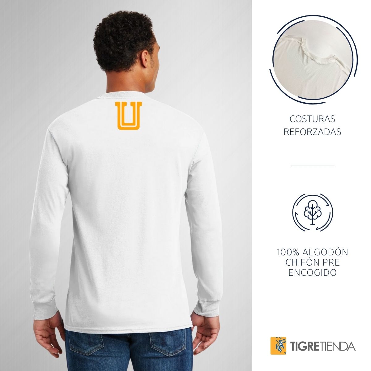 Playera Hombre Tigres UANL Manga Larga Rostro U Vinil
