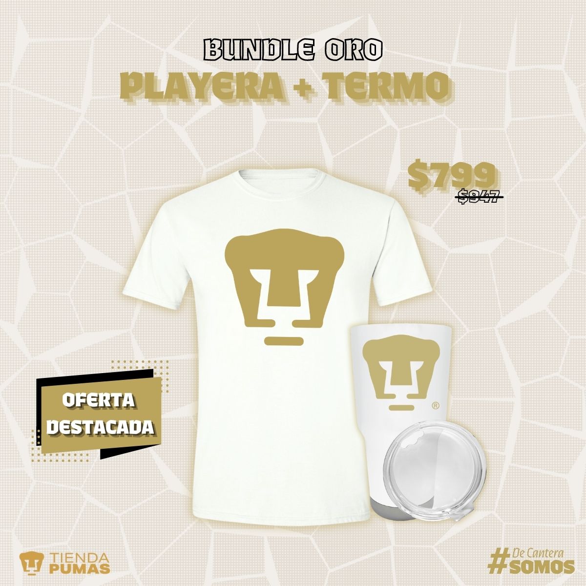 Bundle Oro - Termo 30 Oz + Playera Hombre